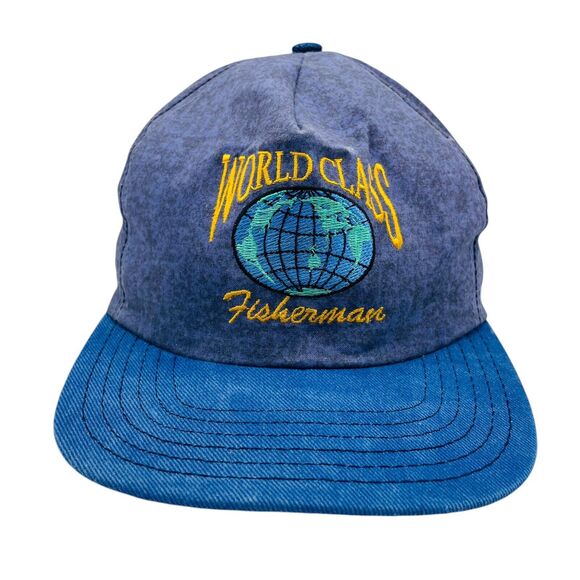 Vtg USA Made American Sportsman World Class Fisherman Snapback Hat Stone Wash - Picture 3 of 6